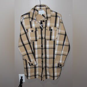 BNWT Lucky Brand Beige and Black Plaid Shirt Jacket